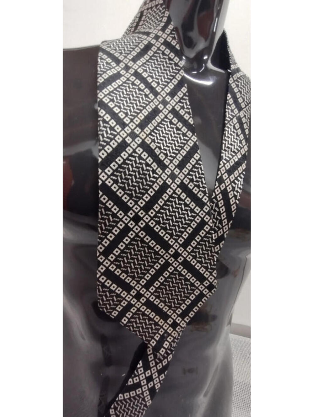 Vintage 1970s Pierre Cardin Paris Geometric Silk Tie Wide Black White Squares